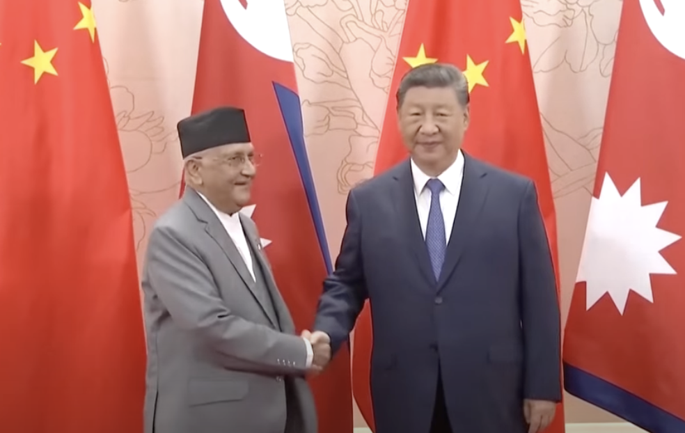 Chinese President Xi Jinping meets Nepali Prime Minister KP Sharma Oli in Tianjin, ahead of the Shanghai Cooperation Organization Summit, on August 30, 2025.