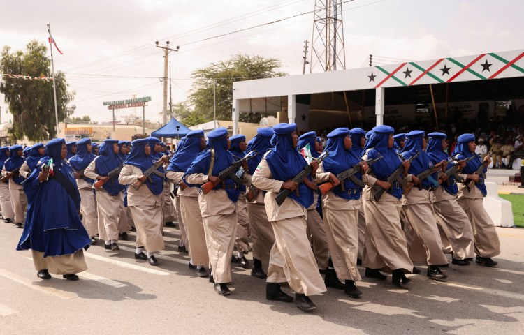 Somaliland police march in an independence parade in May 2024. Since the start of the 2025, more than 20 journalists have been caught up in a wave of arrests in Somaliland, according to the Somaliland Journalists Association. (Photo: Tiksa Negeri/Reuters)