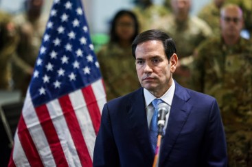 US Secretary of State Marco Rubio listens to a question as he speaks to the media after visiting the Civil-Military Coordination Center in southern Israel on October 24, 2025. FADEL SENNA/Pool via REUTERS