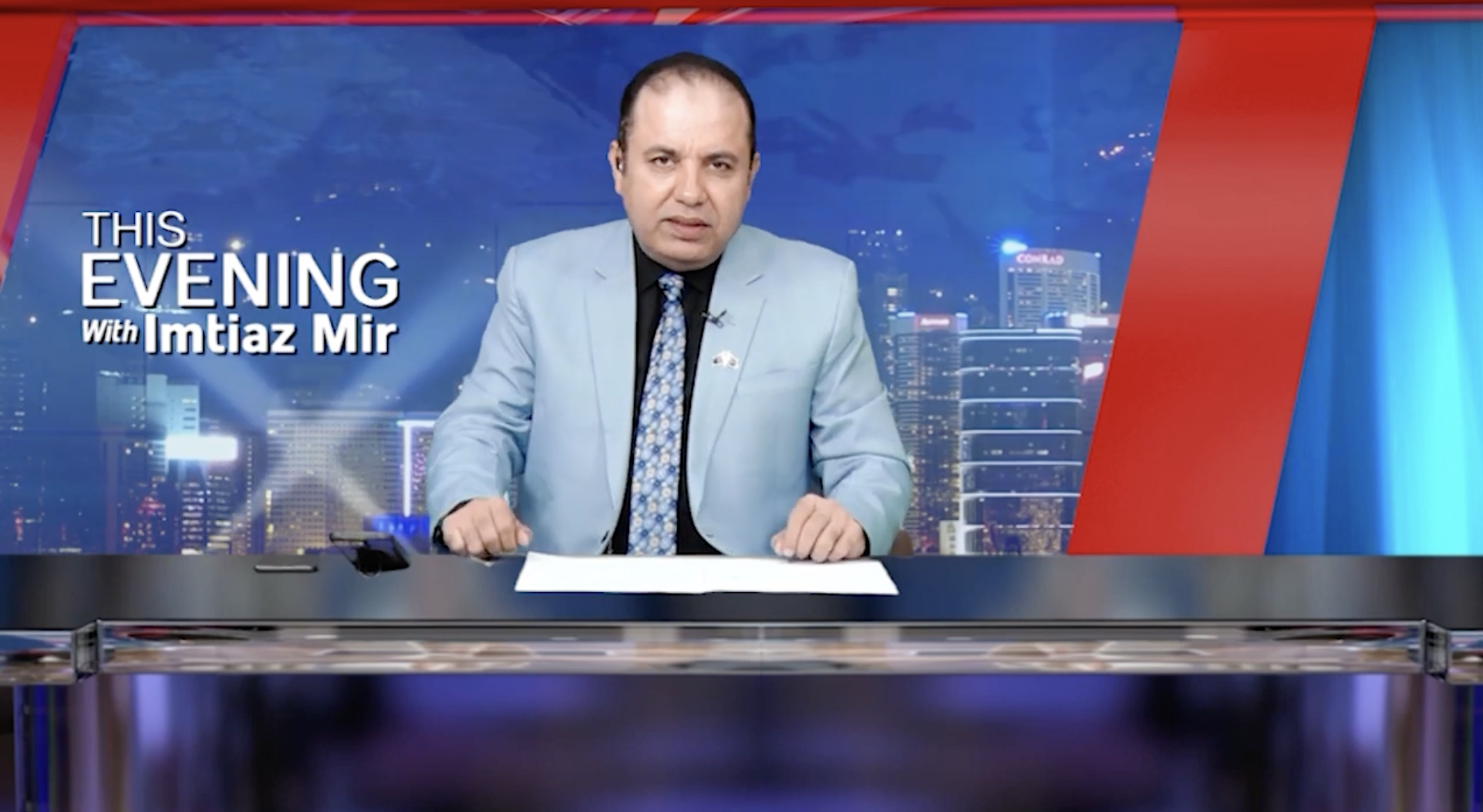 Imtiaz Mir hosting ‘This Evening With Imtiaz Mir.’ Mir was murdered on September 21.