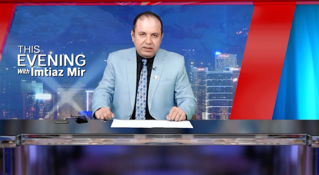Imtiaz Mir hosting ‘This Evening With Imtiaz Mir.’ Mir was murdered on September 21.