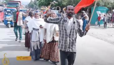 Tigrayans protest in Adi Gudem over the ousting of local officials in a power struggle within the ruling TPLF party on July 27.
