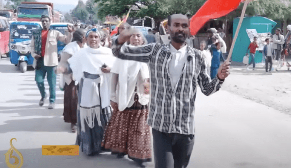 Tigrayans protest in Adi Gudem over the ousting of local officials in a power struggle within the ruling TPLF party on July 27.