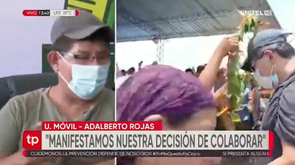 Suárez’s footage contradicted a report shared by pro-government news outlets in which the settlers were seen welcoming then-regional director of National Agrarian Reform Institute, Adalberto Rojas. (Screenshot: Tele Pais Meridiano/YouTube)