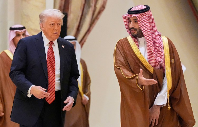President Trump visits Saudi Crown Prince Mohammed bin Salman during the Gulf Cooperation Council Summit in Riyadh, Saudi Arabia, on May 14, 2025. (Photo: AP/Alex Brandon)