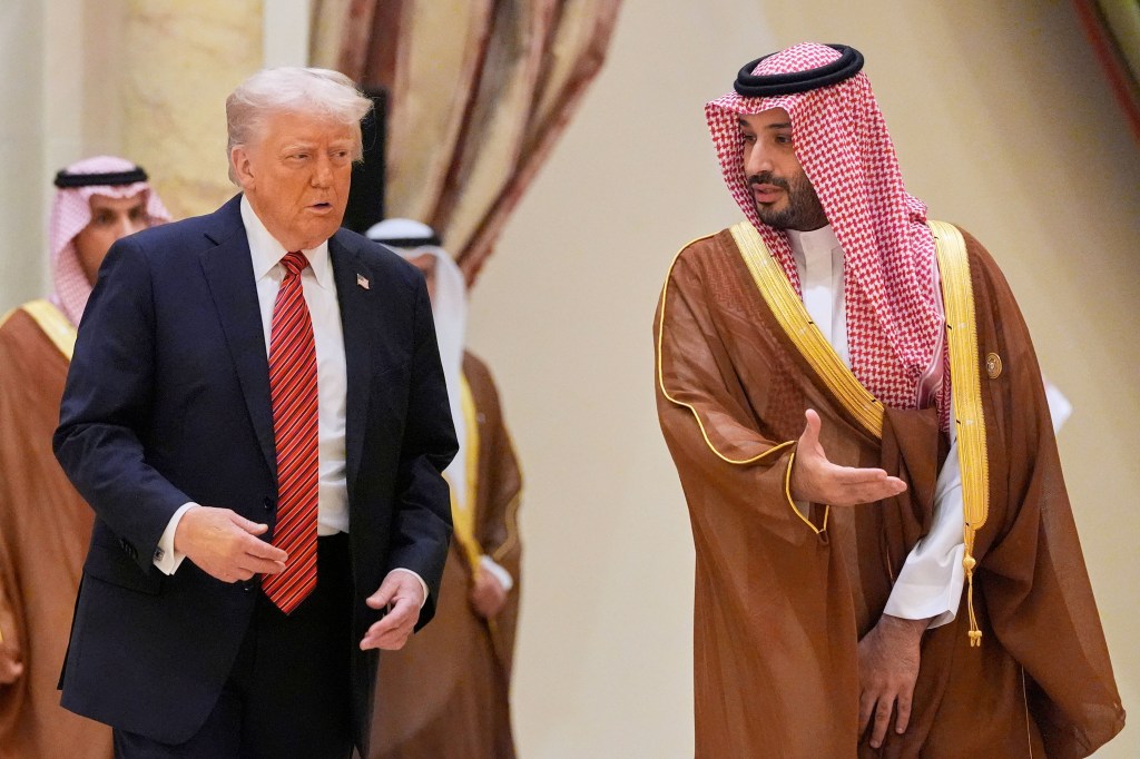 President Trump visits Saudi Crown Prince Mohammed bin Salman during the Gulf Cooperation Council Summit in Riyadh, Saudi Arabia, on May 14, 2025. (Photo: AP/Alex Brandon)