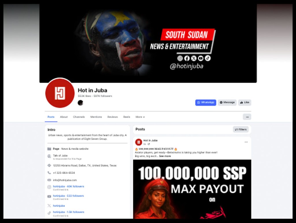 Hot in Juba Facebook page