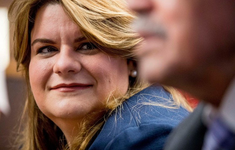 FILE - Resident Commissioner Jenniffer Gonzalez-Colon, who represents Puerto Rico as a nonvoting member of Congress, smiles at a news conference about Puerto Rico statehood on Capitol Hill in Washington, Oct. 29, 2019. Puerto Rico congresswoman Gonzalez-Colon beat Gov. Pedro Pierluisi in an upset during pro-statehood primary, June 2, 2024. (AP Photo/Andrew Harnik, File)