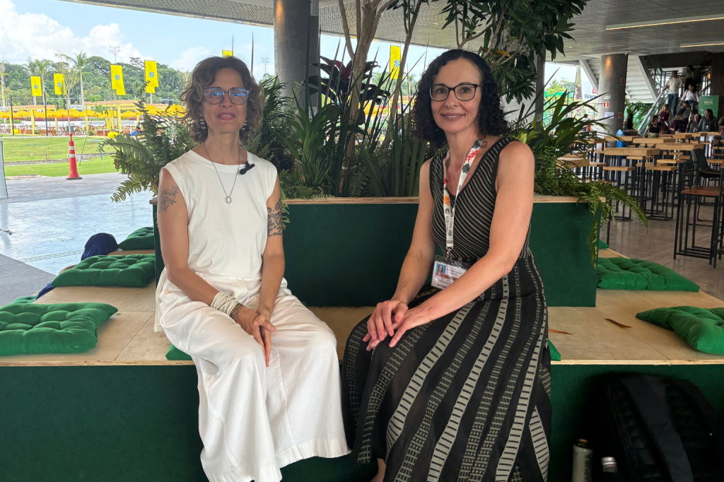 Alessandra Sampaio in conversation with CPJ Program Coordinator Cristina Zahar on November 12 at COP30 in Belém, Brazil. (Photo: Katherine Jacobsen)