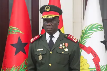 Major-General Horta Inta-a, the new transitional president, attends the swearing-in ceremony of Major-General Tomas Djassi as the new chief of staff of the Armed Forces in Bissau, Guinea-Bissau, on November 27.
