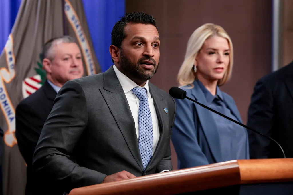 FBI Director Kash Patel, next to U.S. Attorney General Pam Bondi, speaks at a press conference following the arrest in the D.C. pipe bomber investigation, at the Justice Department in Washington, D.C., U.S., December 4, 2025. REUTERS/Jessica Koscielniak