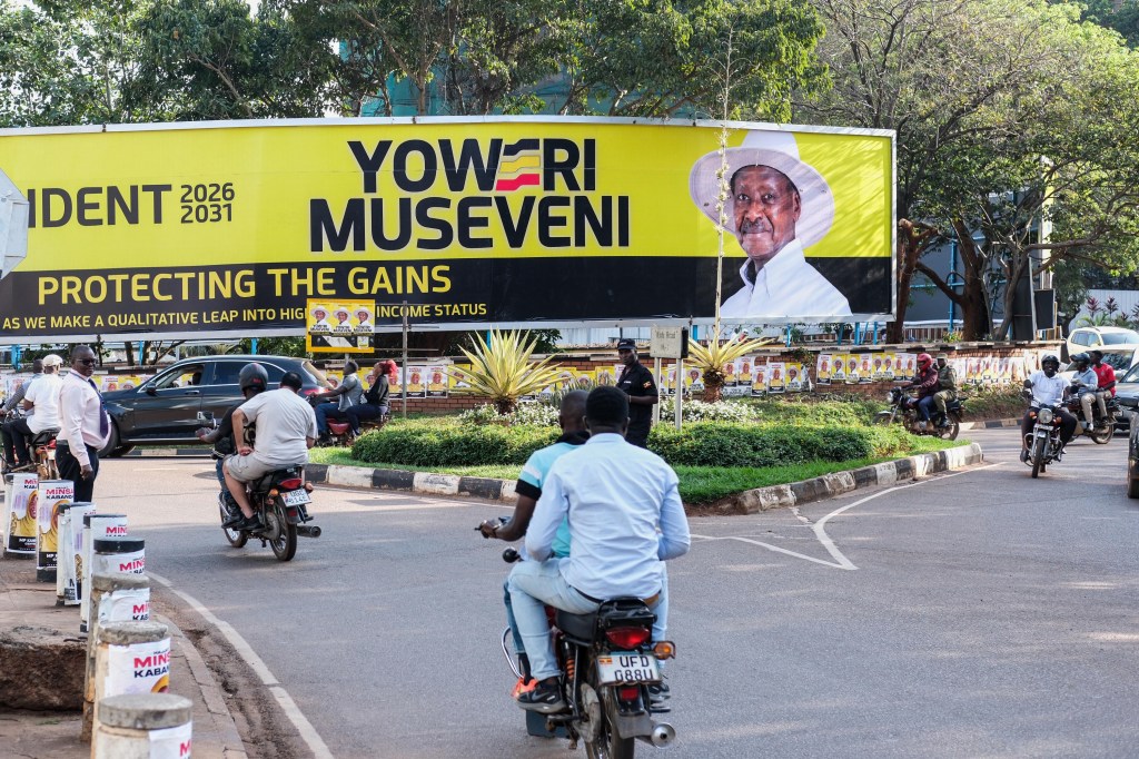 A campaign billboard for President Yoweri Museveni in Kampala on January 7.