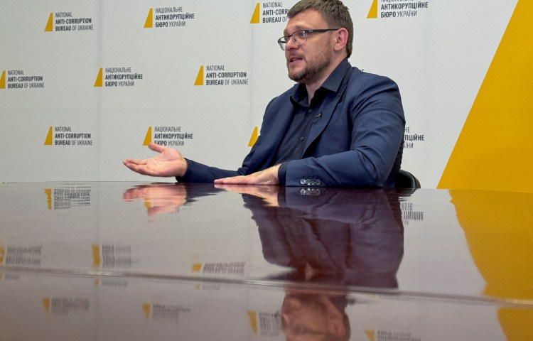 Ukraine’s National Anti-Corruption Bureau — the head of which, Semen Kryvonos, is seen here — uncovered a “criminal organization” that allegedly collected personal information on 10 journalists investigating corruption.