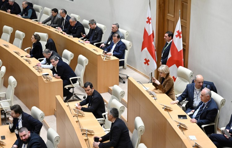 The Georgian parliament, seen here, will soon consider amendments to media and civil society funding laws that would further restrict the country’s shrinking space for independent reporting.