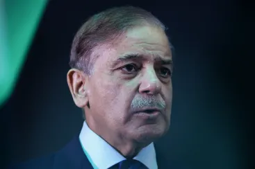 Pakistan’s Prime Minister Shehbaz Sharif at a business and investment conference in Kuala Lumpur, Malaysia on October 6, 2025. CPJ in a letter has urged Sharif to take immediate steps to protect press freedom. (Photo: AFP/ Hasnoor Hussain)