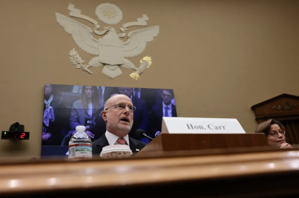 Federal Communications Commission (FCC) Chairman Brendan Carr testifies before a hearing of the U.S. House Energy and Commerce Committee's Communications and Technology Subcommittee on Capitol Hill in Washington, D.C., U.S., January 14, 2026. REUTERS/Jonathan Ernst