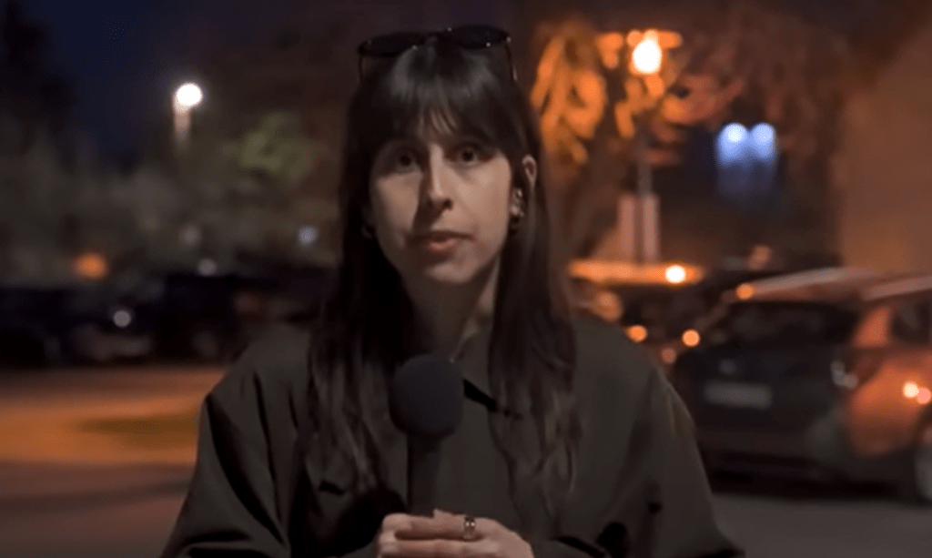 Judit Presinszky, seen here, and camera operator Nóra Siteri said they were pushed out of a campaign event after interviewing local officials ahead of the country’s parliamentary elections.