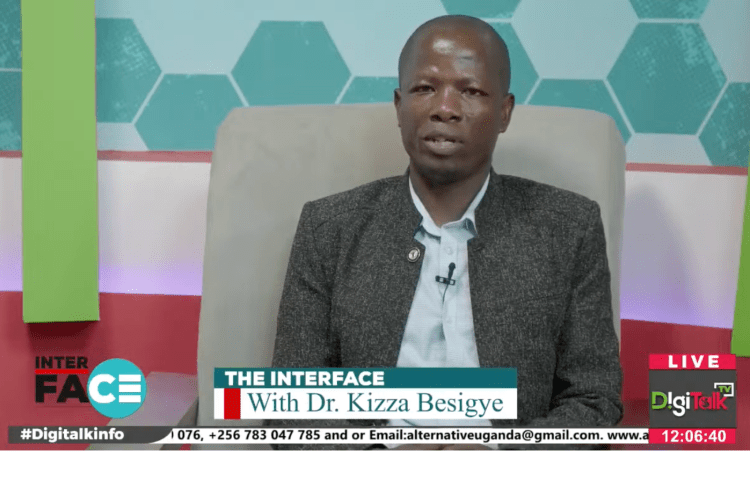 Ugandan journalist Mukose Arnold Anthony hosts an interview with Kizza Besigye in 2024.
