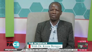 Ugandan journalist Mukose Arnold Anthony hosts an interview with Kizza Besigye in 2024.