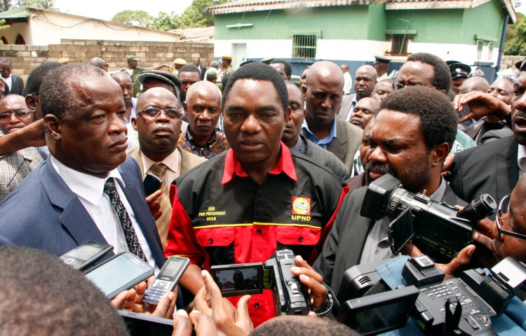Zambia's current President Hakainde Hichilema talks to journalists ahead of the 2016 elections, which he lost.