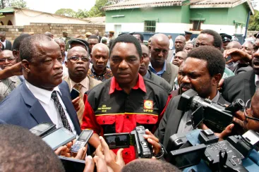 Zambia's current President Hakainde Hichilema talks to journalists ahead of the 2016 elections, which he lost.