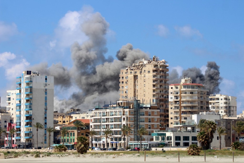 Smoke rises from the site of an Israeli strike that targeted an area in the Lebanese coastal city of Tyre on April 8, 2026.