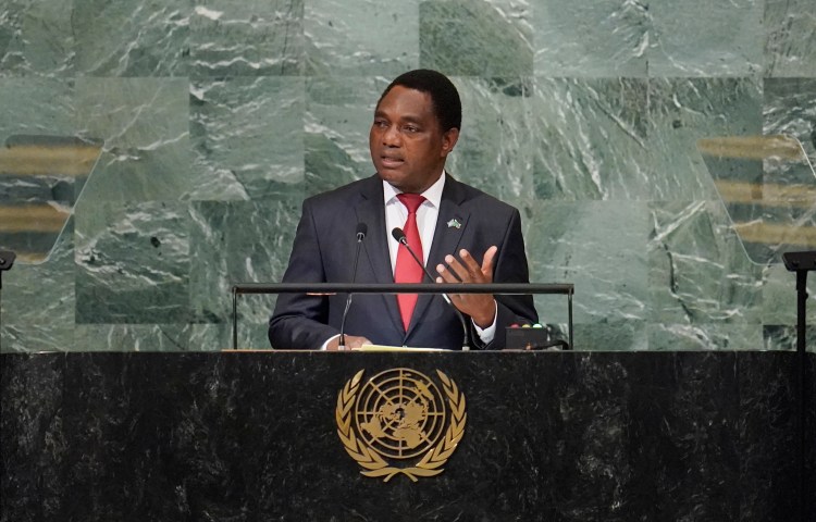 Zambia President Hakainde Hichilema at United Nations General Assembly in 2022.