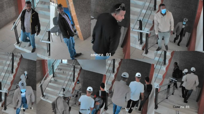 Screenshots of security camera footage from April 15, 2026, show the men who took Addis Standard managing editor Million Beyene from his newsroom walking up and down a stairwell in the building. The outlet has been unable to locate the journalist.