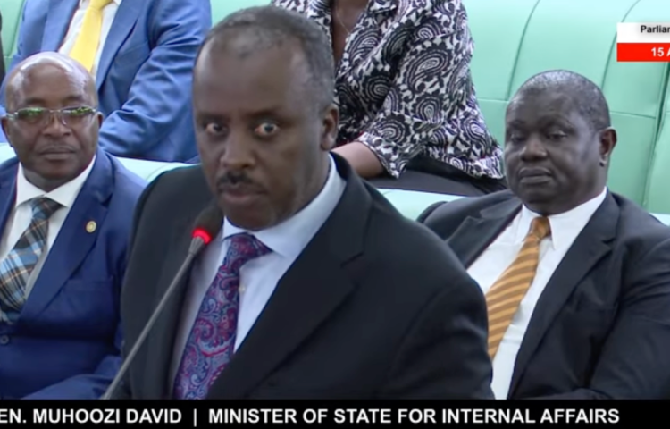 Uganda's internal affairs minister David Muhoozi speaks in parliament on the first reading of the Protection of Sovereignty Bill, 2026, on April 15.