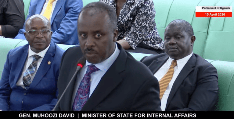 Uganda's internal affairs minister David Muhoozi speaks in parliament on the first reading of the Protection of Sovereignty Bill, 2026, on April 15.