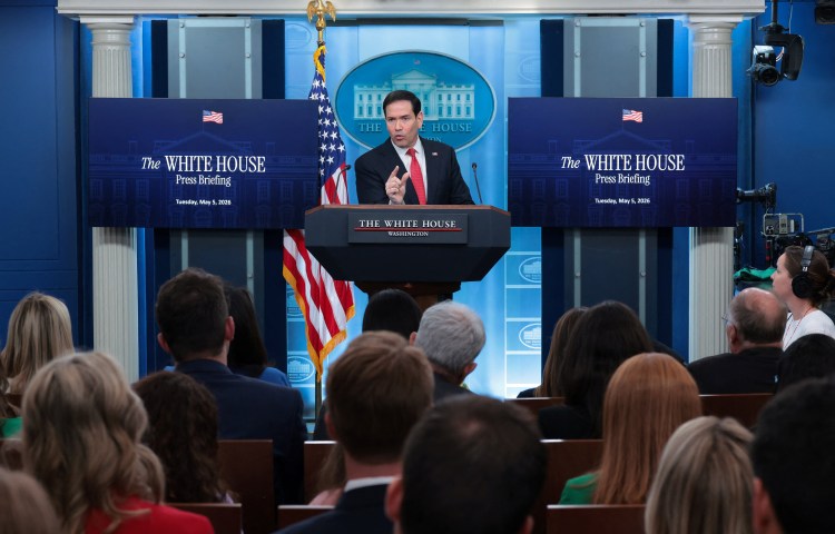 U.S. Secretary of State Marco Rubio speaks during a press briefing in the James S. Brady Press Briefing Room at the White House in Washington, D.C., U.S., May 5, 2026. REUTERS/Kylie Cooper