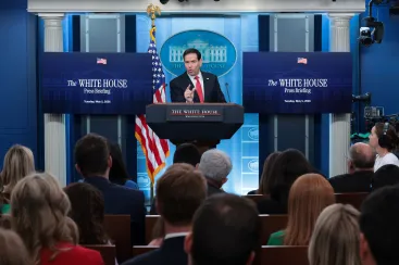 U.S. Secretary of State Marco Rubio speaks during a press briefing in the James S. Brady Press Briefing Room at the White House in Washington, D.C., U.S., May 5, 2026. REUTERS/Kylie Cooper