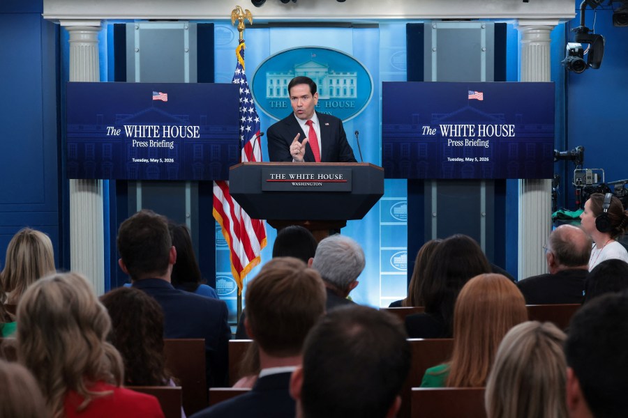 U.S. Secretary of State Marco Rubio speaks during a press briefing in the James S. Brady Press Briefing Room at the White House in Washington, D.C., U.S., May 5, 2026. REUTERS/Kylie Cooper