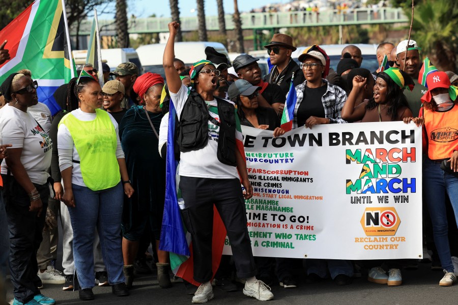 A protester shouts slogans during a protest calling for the deportation of undocumented immigrants, in Cape Town, South Africa, June 13.
