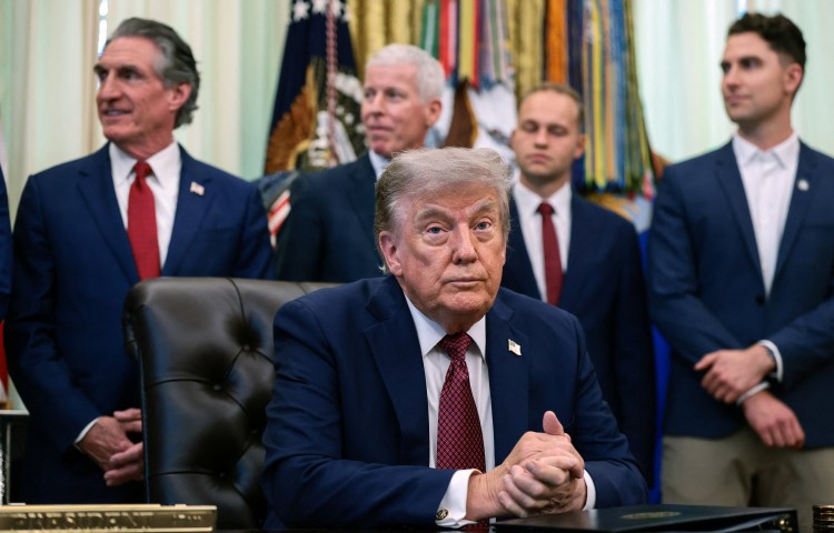 U.S. President Donald Trump looks on, as he makes an announcement on American nuclear innovation in the Oval Office at the White House in Washington, D.C., U.S., July 24, 2026. REUTERS/Evelyn Hockstein