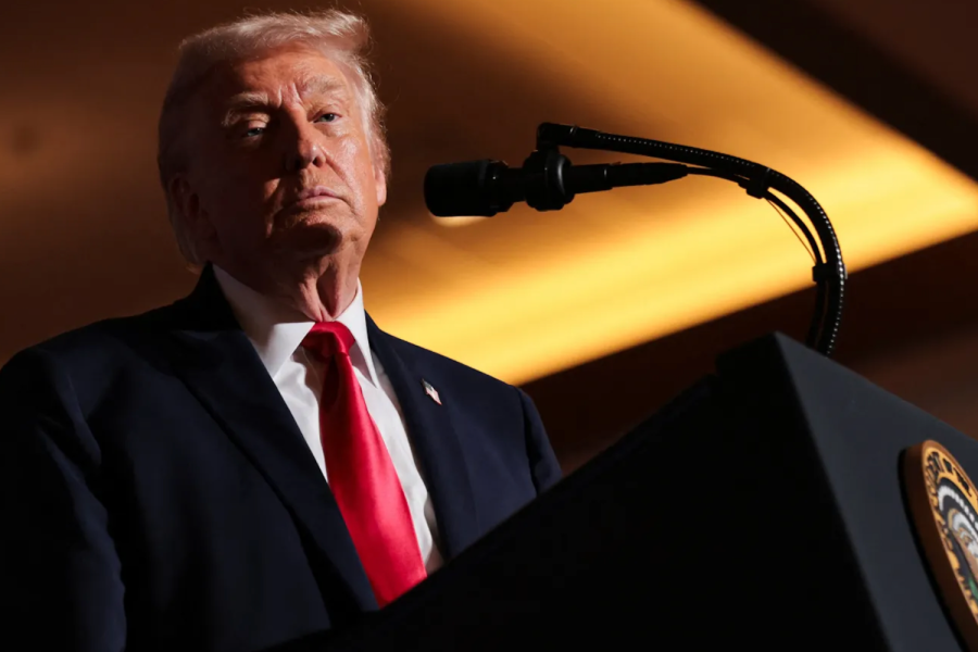 U.S. President Donald Trump looks on as he delivers remarks on the U.S. economy and affordability at the Mount Airy Casino Resort in Mount Pocono, Pennsylvania, U.S. December 9, 2025. REUTERS/Jonathan Ernst