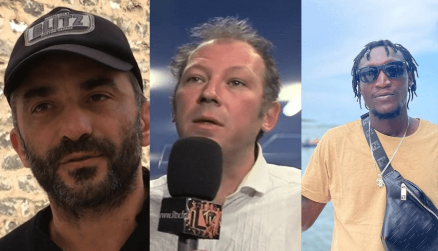 French journalists Sebastian Perez Pezzani (left) and Gaël Mocaër (right) were arrested July 27 while filming a travel adventure documentary in northern Togo. (Screenshots: Brut/YouTube; Gael Mocaer/YouTube; Komi Mawufemo/Facebook)