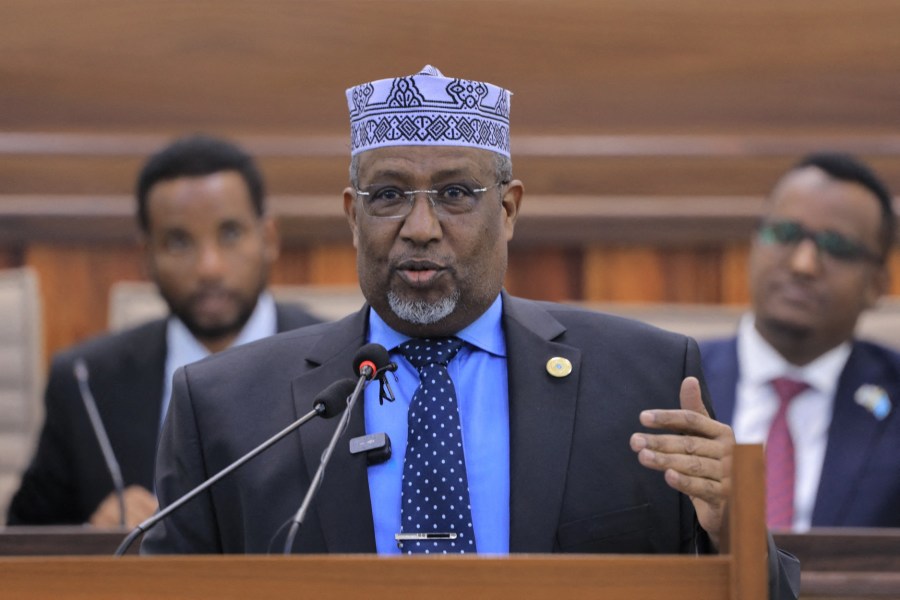 Sheikh Adan Mohamed Nur addresses the Somali Parliament in Mogadishu in 2023, when he was speaker. In June 2026, he was elected President of Southwest State.