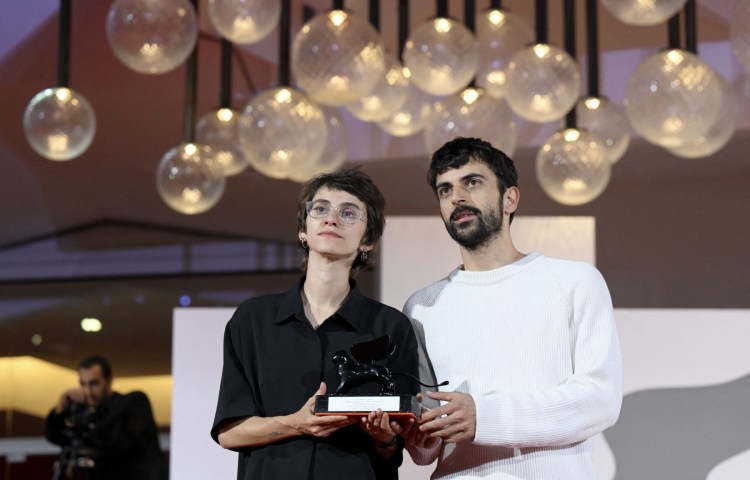 Yuval Abraham and Rachel Szor, winners of the Special Jury Prize for "Naza," attend a photocall on the red carpet following the closing ceremony of the 83rd Venice Film Festival on September 12, 2026.