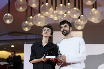Yuval Abraham and Rachel Szor, winners of the Special Jury Prize for "Naza," attend a photocall on the red carpet following the closing ceremony of the 83rd Venice Film Festival on September 12, 2026.