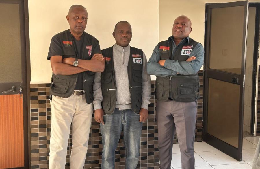 Angolan journalists Felipe Eduardo (from left), Irineu Mujoco, and Julio Gomes